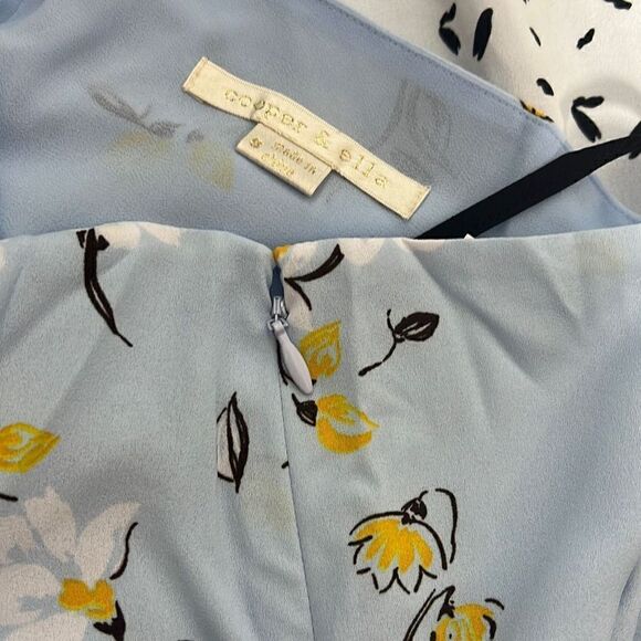 Cooper & Ella Women's Sleeveless Floral Ruffled Accent Blue Mini Dress Size S NW - Picture 9 of 13